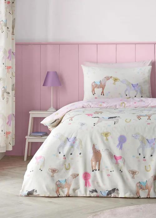 Catherine Lansfield Happy Horses Reversible Duvet Cover Set Cream - Junior Image 1