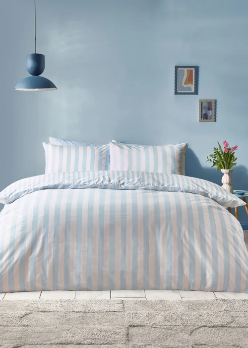 Sassy B Stripe Tease Reversible Duvet Cover Set Blue - Single Image 1