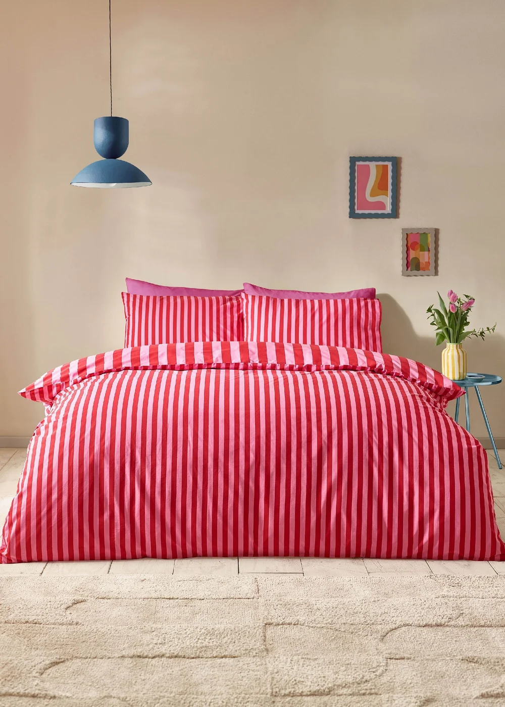 Sassy B Stripe Tease Reversible Duvet Cover Set Red - Single Image 2