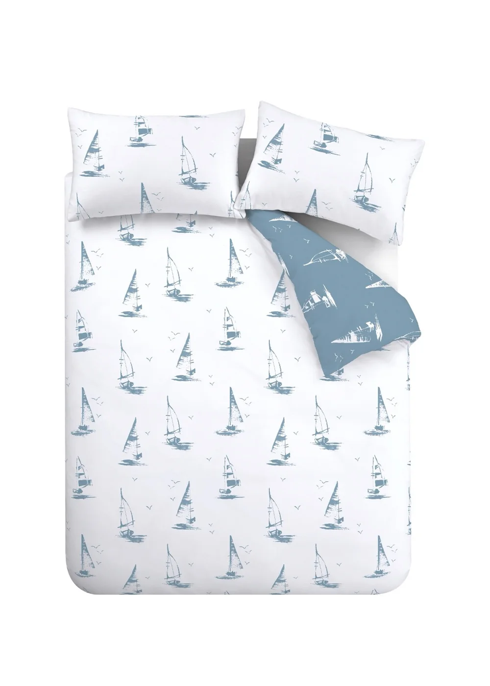 Catherine Lansfield Salcombe Boats Reversible Duvet Cover Set Soft Blue - Single Image 5