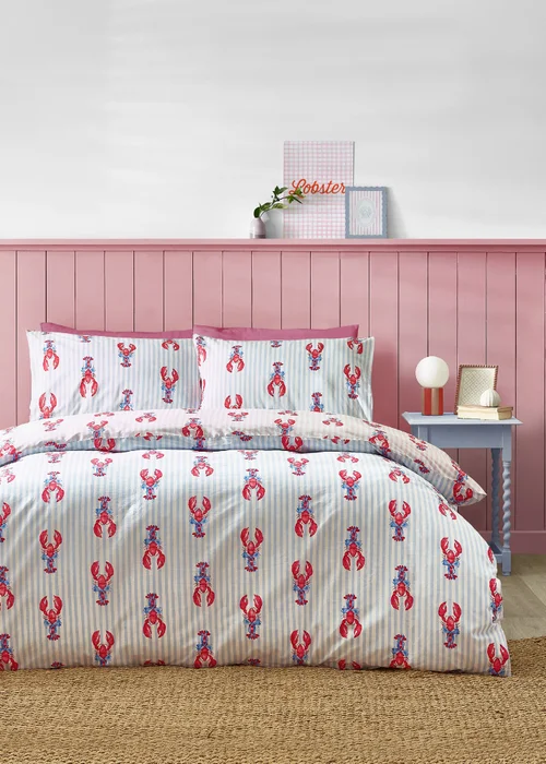 Sassy B Lobster Stripe Reversible Duvet Cover Set Pink - Single Image 2