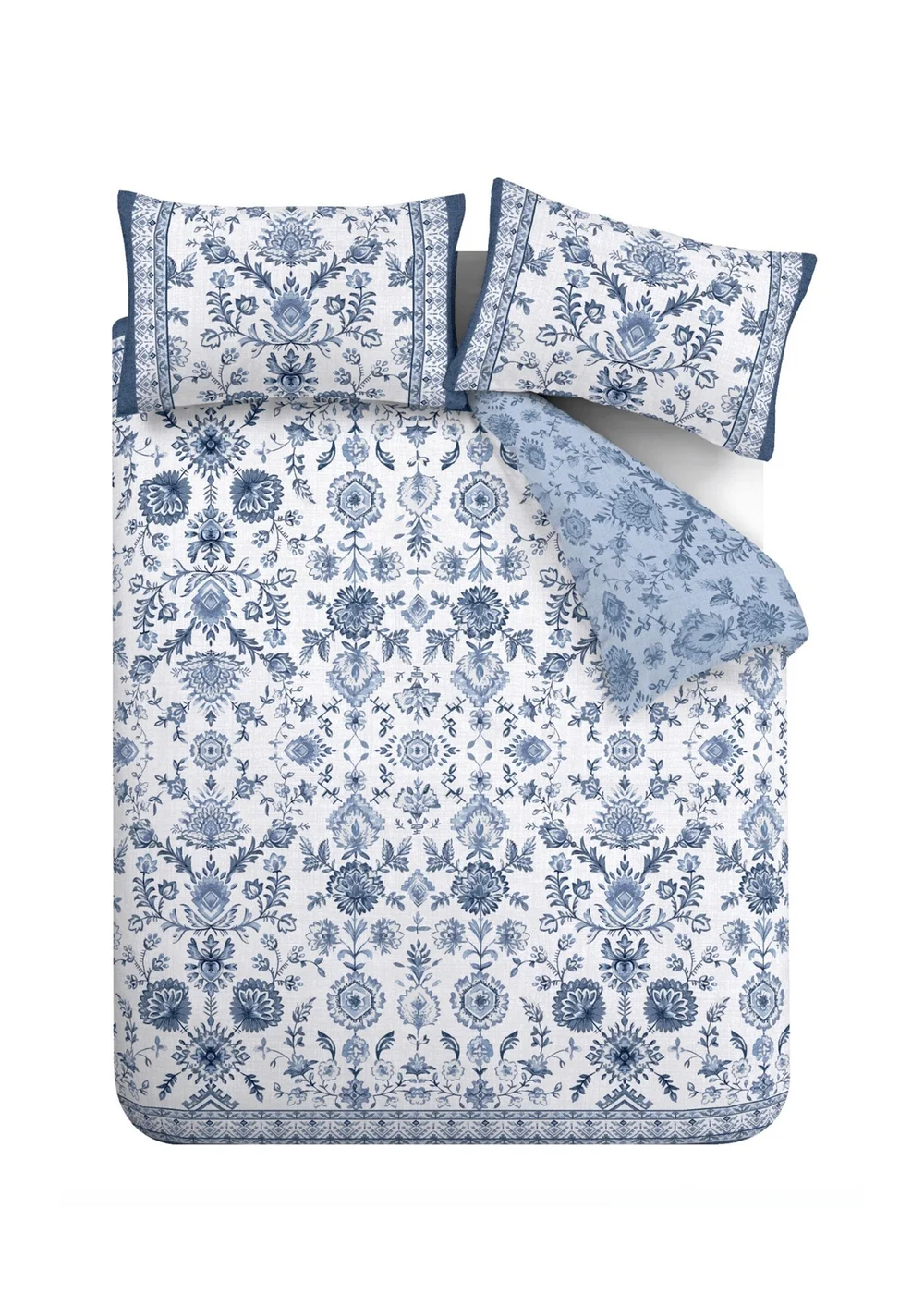 Catherine Lansfield Zoukara Floral Reversible Duvet Cover Set Blue - Single Image 5