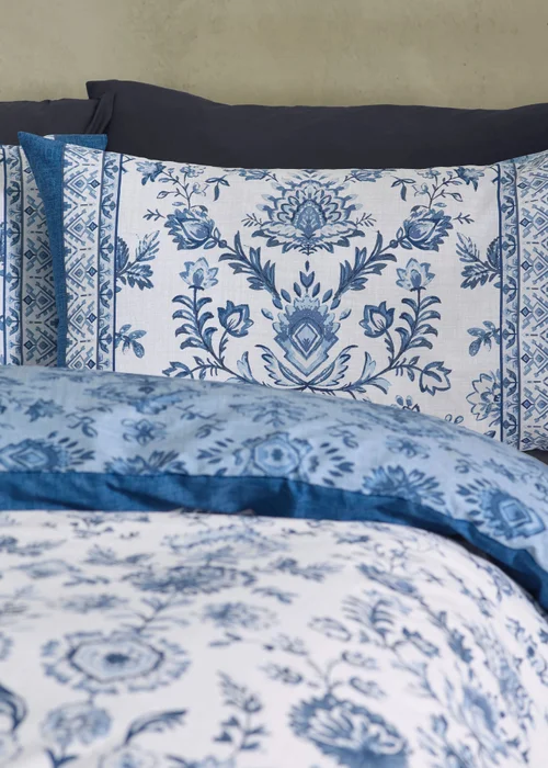 Catherine Lansfield Zoukara Floral Reversible Duvet Cover Set Blue - Single Image 3