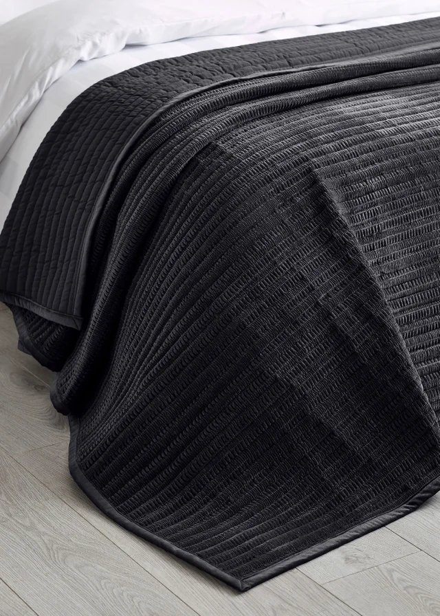 Catherine Lansfield Velvet Pinsonic Quilted 220x220cm Bedspread Black