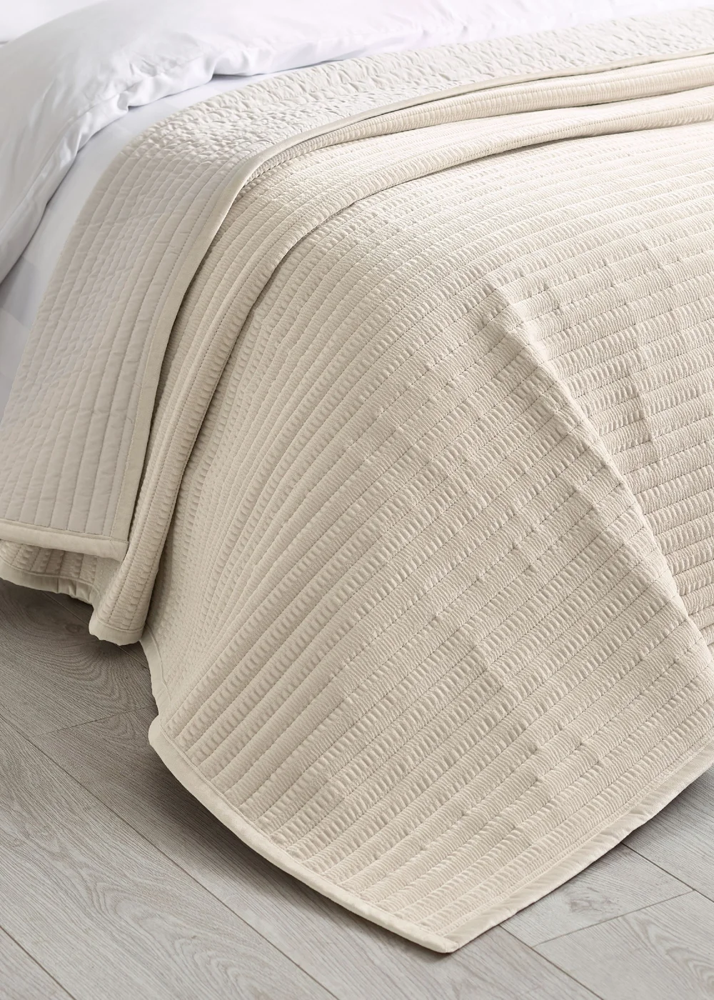 Catherine Lansfield Velvet Pinsonic Quilted 220x220cm Bedspread Natural - One Size Image 1