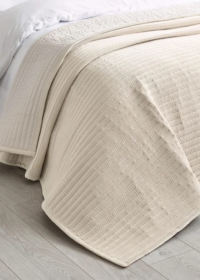 Catherine Lansfield Velvet Pinsonic Quilted 220x220cm Bedspread Natural