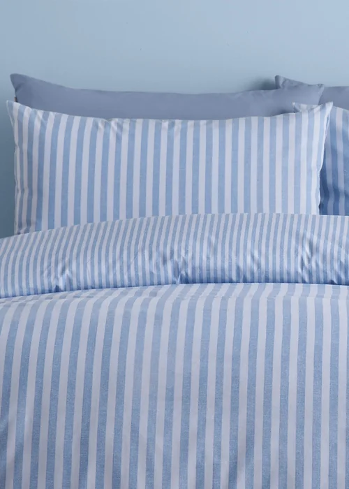 Catherine Lansfield Epping Textured Stripe Reversible Duvet Cover Set Blue - Single Image 3