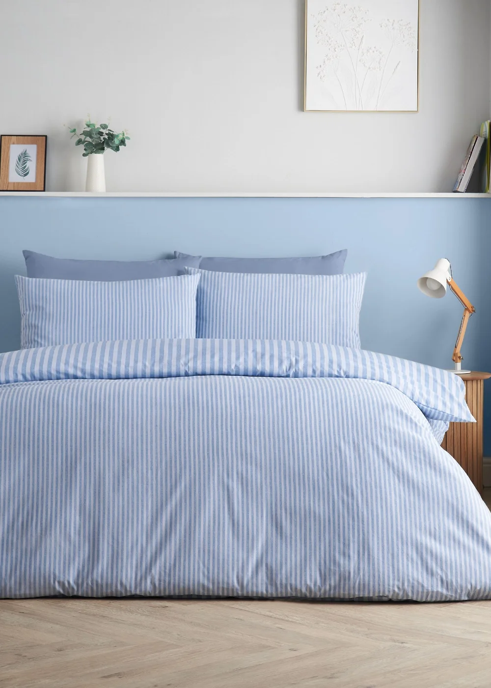 Catherine Lansfield Epping Textured Stripe Reversible Duvet Cover Set Blue - Single Image 2