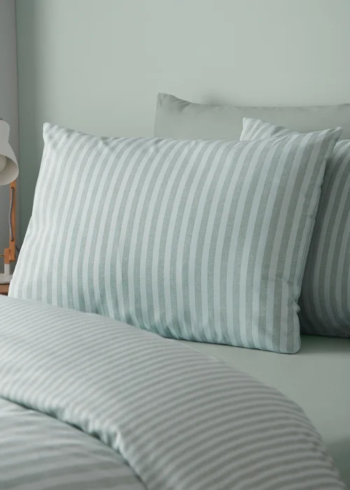 Catherine Lansfield Epping Textured Stripe Reversible Duvet Cover Set Green - Single Image 3