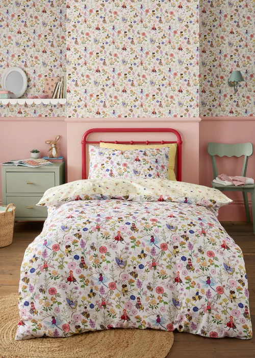 Belle & Boo Garden Friends Reversible Cotton Duvet Cover Set White - Junior Image 1
