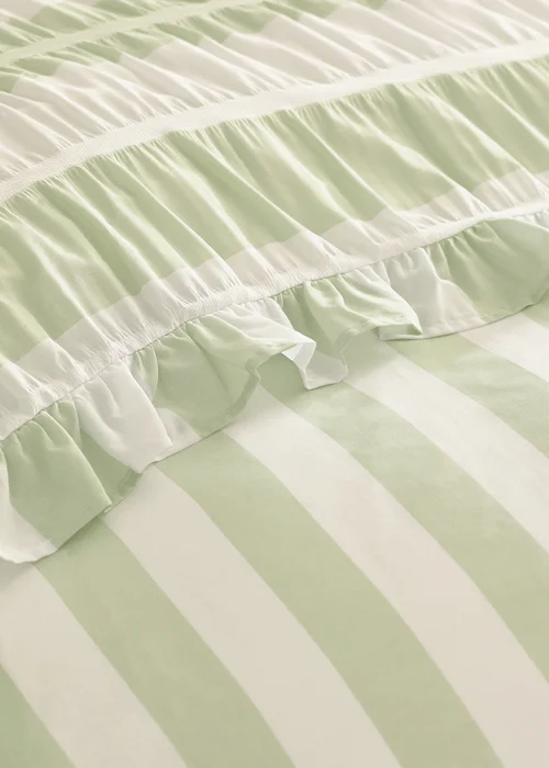 Catherine Lansfield Seersucker Frill Stripe Duvet Cover Set Green - Single Image 4