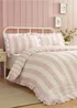 Catherine Lansfield Seersucker Frill Stripe Duvet Cover Set Pink - Single Image 1