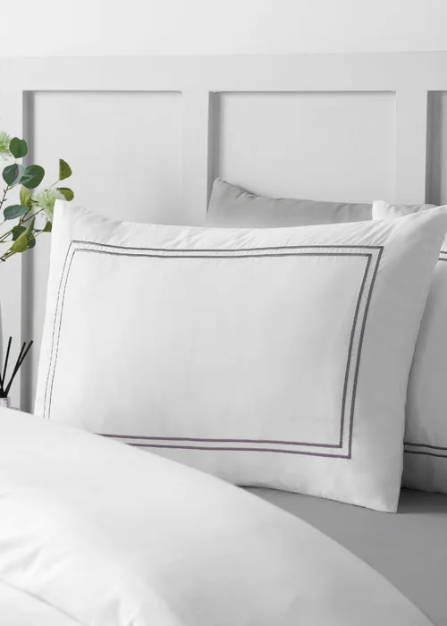 Catherine Lansfield So Soft Mono Satin Stitch Duvet Cover Set Silver - Single Image 2