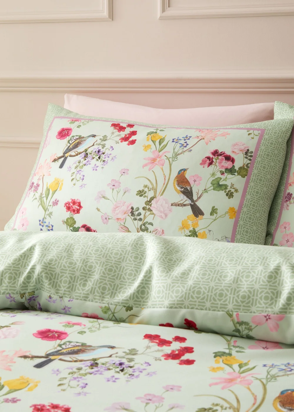 RHS x Catherine Lansfield Birds In Bloom So Soft Duvet Cover Set Green - Single Image 3