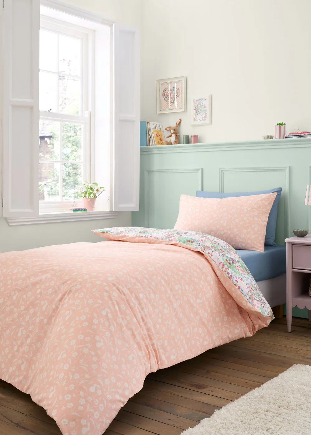 Belle & Boo Meadow Bunnies Reversible Cotton Duvet Cover Set Blue - Junior Image 2