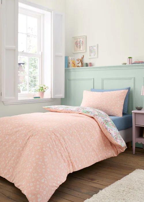 Belle & Boo Meadow Bunnies Reversible Cotton Duvet Cover Set Blue - Junior Image 2