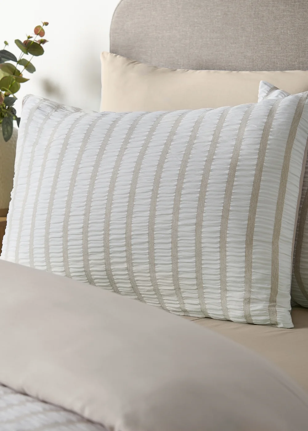 Catherine Lansfield So Soft Seersucker Stripe Duvet Cover Set Natural - Single Image 2