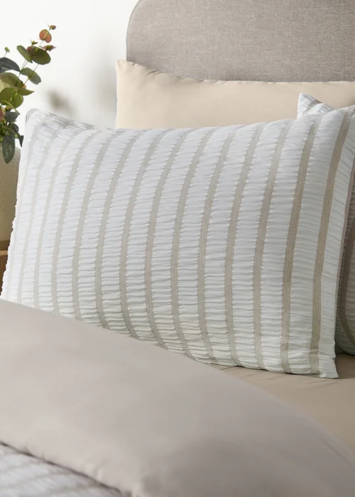 Catherine Lansfield So Soft Seersucker Stripe Duvet Cover Set Natural - Single Image 2