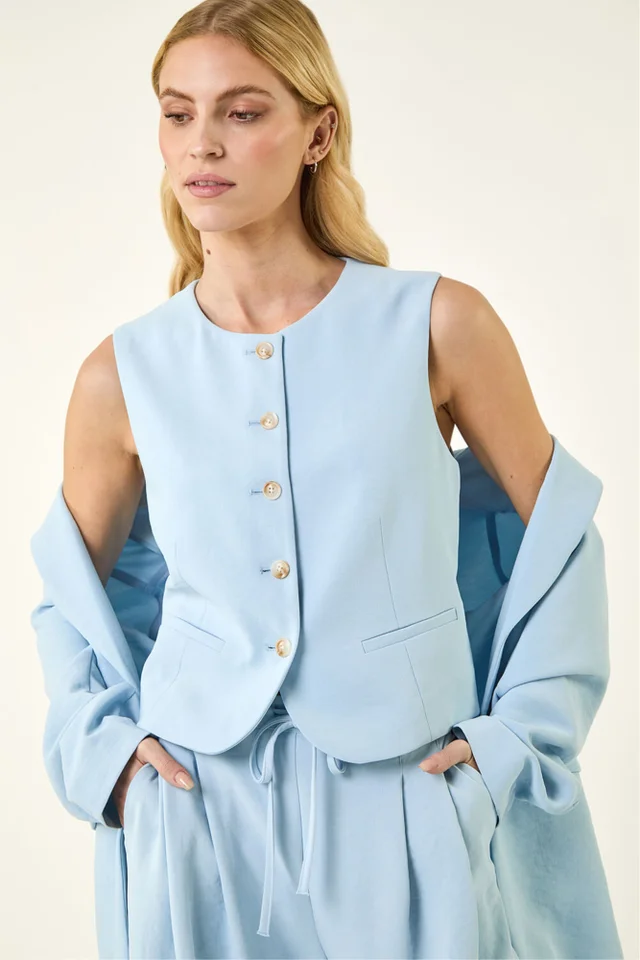 Roman Light Blue Buttoned Waistcoat