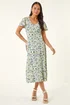 Roman Blue Petite Floral V-Neck Midi Dress - 14 Image 2