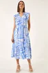 Roman Blue Leaf Print V-Neck Midi Dress - One Size Image 2