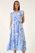 Roman Blue Leaf Print V-Neck Midi Dress - One Size Image 4
