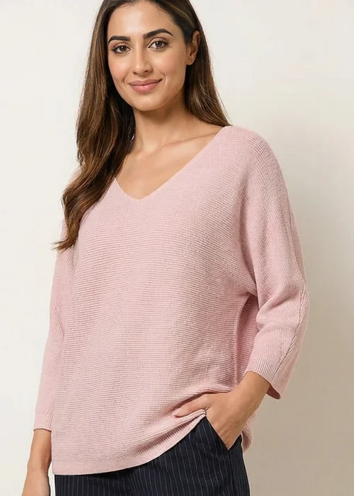 Blue Vanilla Pink Metallic V Neck Knitted Ripple Jumper - One Size Image 3