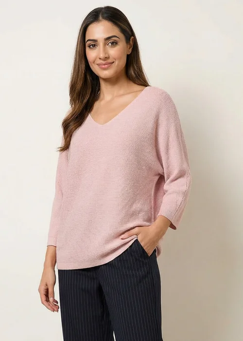 Blue Vanilla Pink Metallic V Neck Knitted Ripple Jumper - One Size Image 1