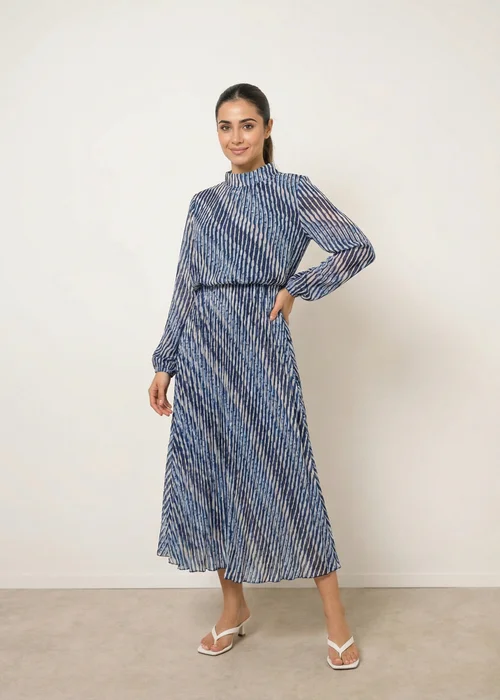 Blue Vanilla Navy High Neck Bubble Print Dress - L Image 2