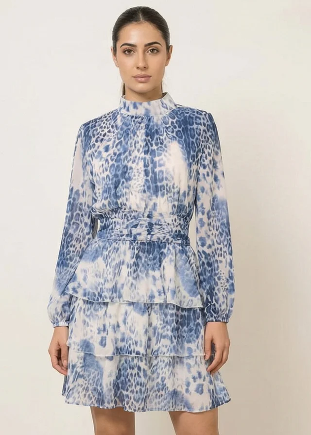 Blue Vanilla Blue Animal Print Layered Dress
