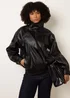 Blue Vanilla Black High Collar Faux Leather Jacket - M/L Image 3