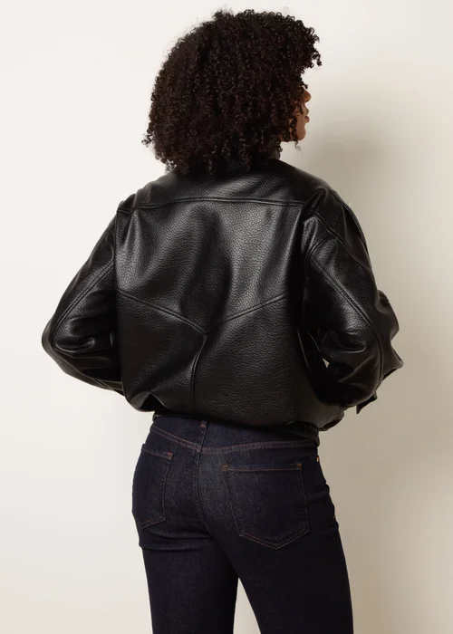 Blue Vanilla Black High Collar Faux Leather Jacket - M/L Image 4