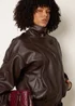 Blue Vanilla Brown High Collar Faux Leather Jacket - S/M Image 3