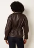 Blue Vanilla Brown Collared Shirred Waist Faux Leather Jacket - M Image 4