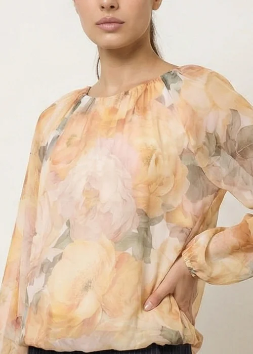 Blue Vanilla Yellow Floral Print Mesh Blouse - Medium/Large Image 3