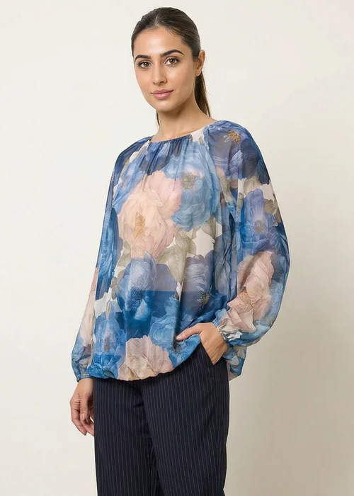 Blue Vanilla Navy Floral Print Mesh Blouse - Medium/Large Image 1