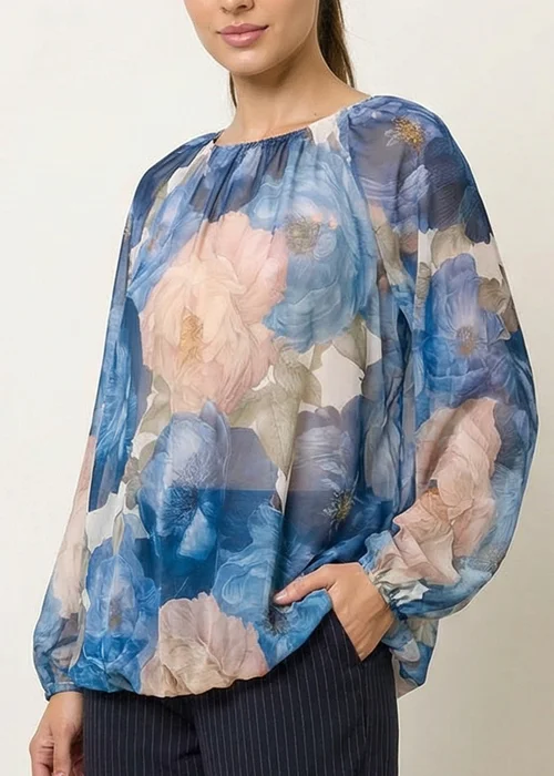 Blue Vanilla Navy Floral Print Mesh Blouse - Medium/Large Image 3