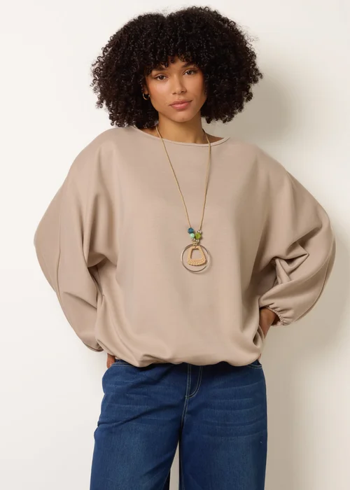 Blue Vanilla Stone Round Neck Elasticated Hem And Sleeve Top - One Size Image 3