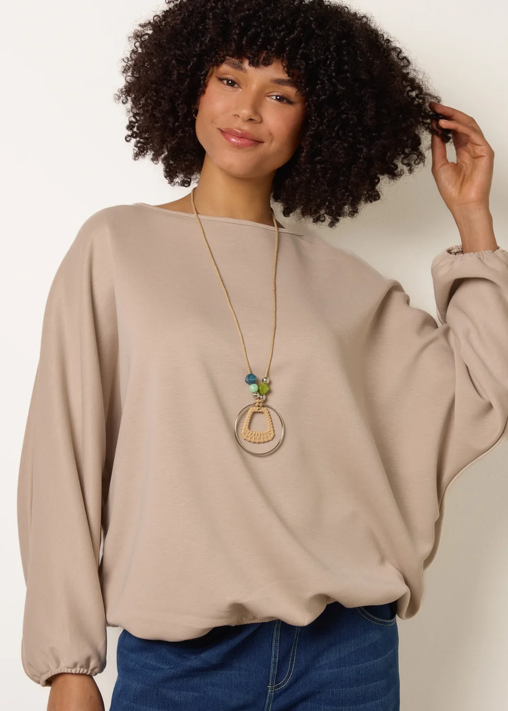 Blue Vanilla Stone Round Neck Elasticated Hem And Sleeve Top - One Size Image 1