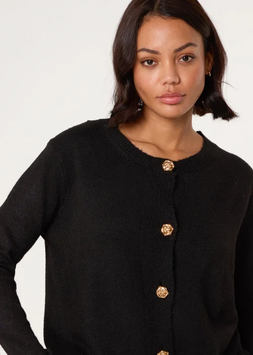 Blue Vanilla Black Gold Flower Buttons Cardigan - Size 10-12 Image 3