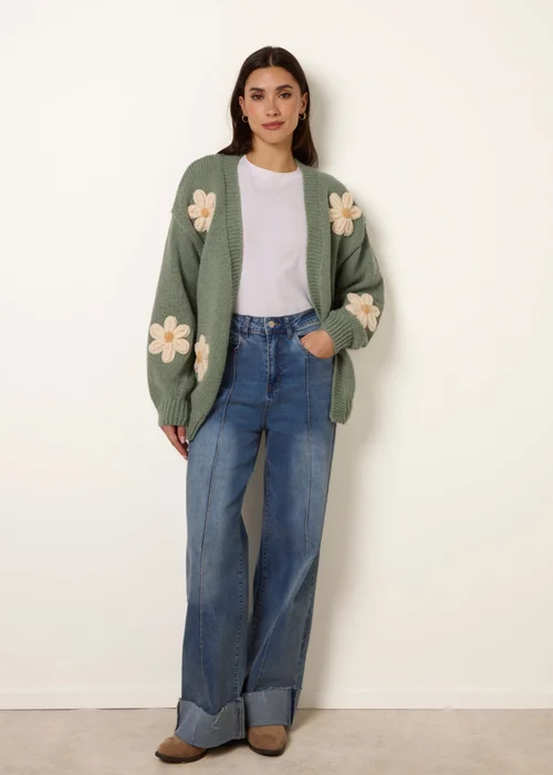 Blue Vanilla Green Daisy Large Flower Cardigan - Small/Medium Image 3