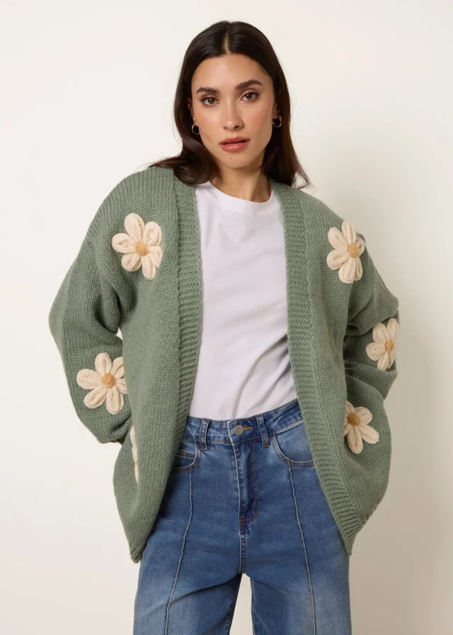 Blue Vanilla Green Daisy Large Flower Cardigan