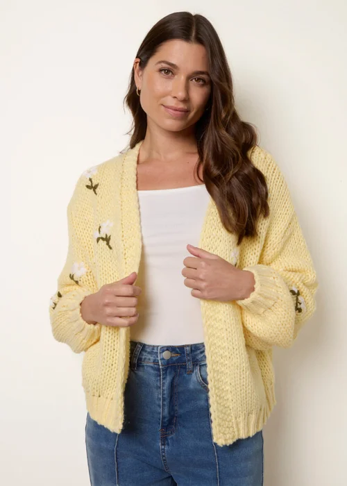 Blue Vanilla Yellow Flower Embroidery Detailed Cardigan - Medium/Large Image 1