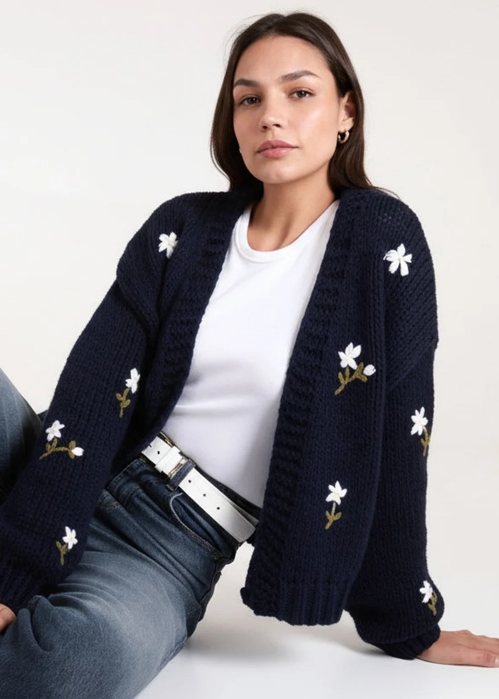 Blue Vanilla Navy Flower Embroidery Detailed Cardigan - M/L Image 3