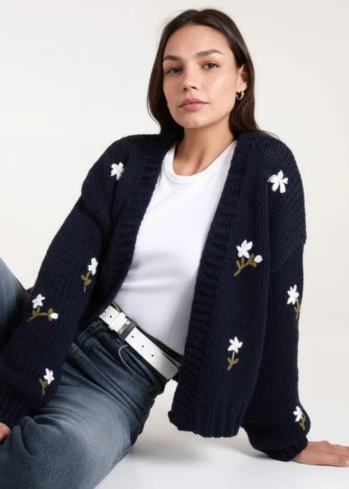 Blue Vanilla Navy Flower Embroidery Detailed Cardigan - M/L Image 3