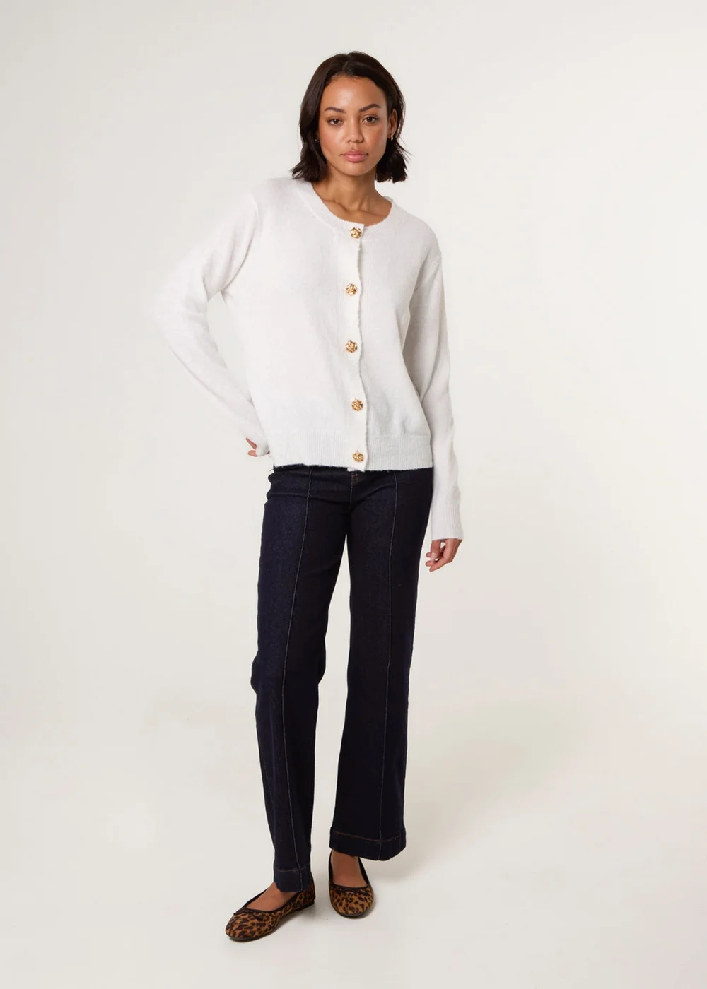 Blue Vanilla Ivory Gold Flower Buttons Cardigan - 18-20 Image 2