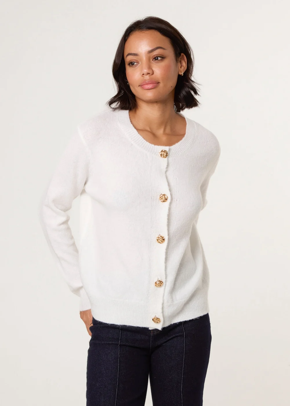 Blue Vanilla Ivory Gold Flower Buttons Cardigan - 18-20 Image 1