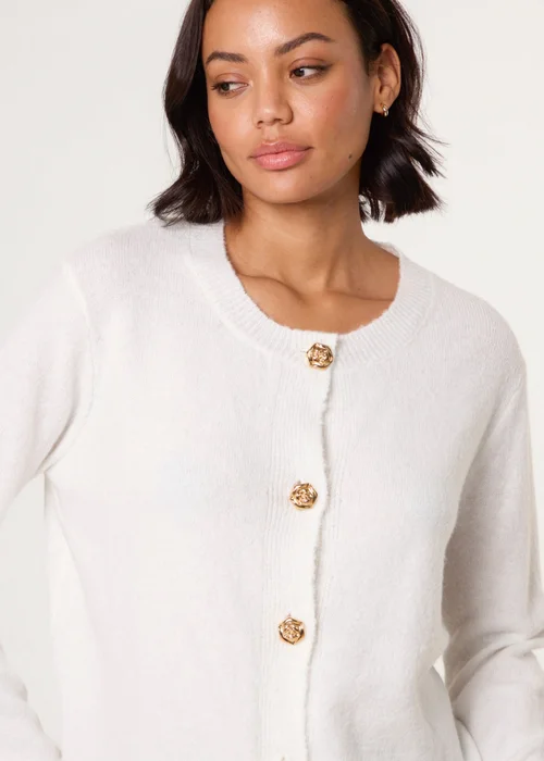Blue Vanilla Ivory Gold Flower Buttons Cardigan - 18-20 Image 3