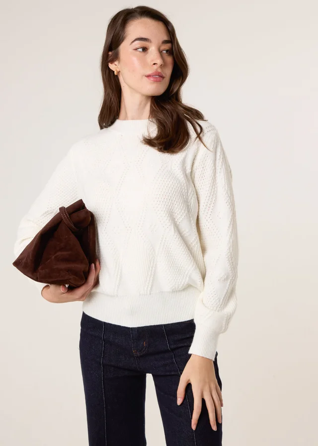 Blue Vanilla Ivory Argyle Texture Knit Jumper