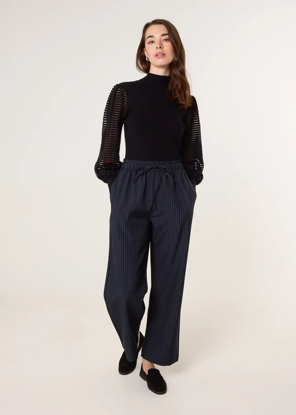 Blue Vanilla Black Semi-Sheer Mesh Panel Long Sleeve Jumper - Small Image 2